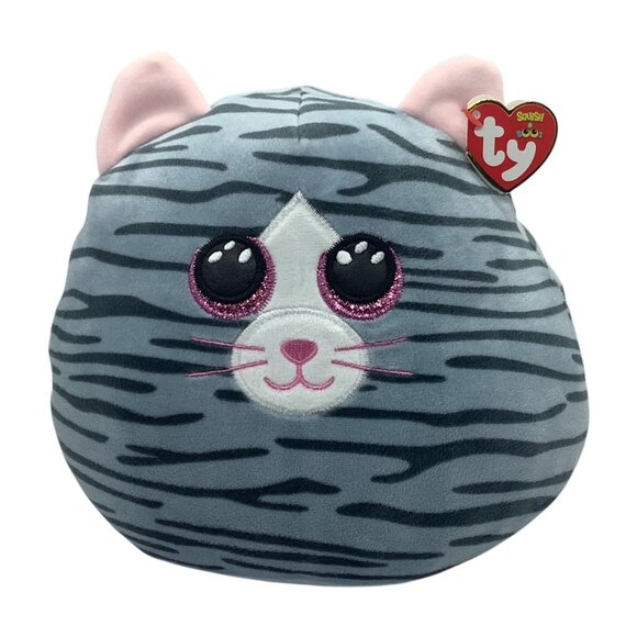 Ty Squish-A-Boos Kiki Cat Plush 9” Gray Striped Soft Stuffed Animal Toy - Picture 1 of 6